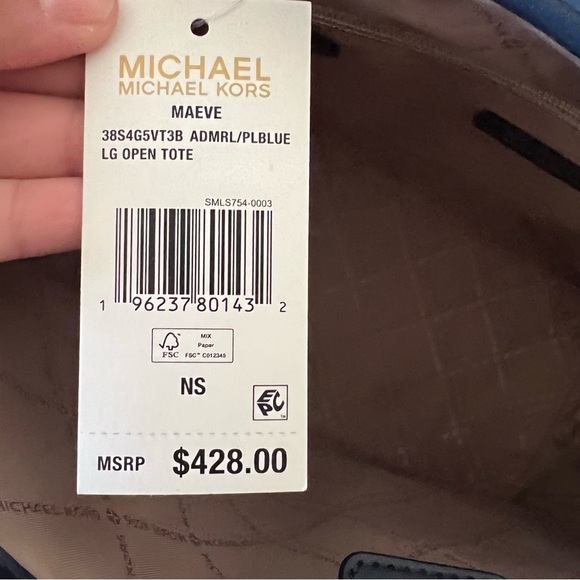 MICHAEL KORS Maeve Gold-Tone Hardware Large Open Tote Bag NWT-Admiral/Pale Blue - Picture 7 of 10